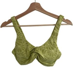 Andie The Portofino‎ Bikini Top Women's XS Green Textured Floral Knotted Front